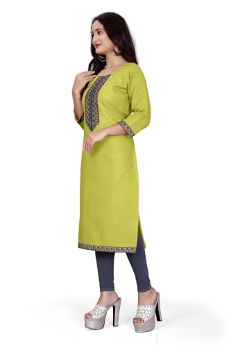 Image of Women A-line Cotton Blend Round Neck 3 /4 Sleeve Embroidered Kurti Only