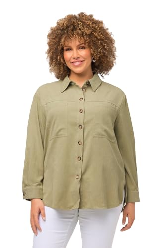 Ulla Popken Damen Cordbluse mit Taschen Blusen, Salbeigrün, 46-48 Große...