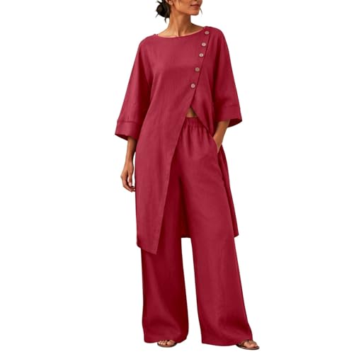 Ensemble en lin pour femme avec chemise et tailleur asymétrique de style bohème
