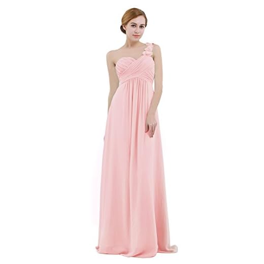 IEFIEL Vestido Largo de Fiesta para Mujer Vestido Elegante de Dama de Honor Vestido Cóctel Un Hombro Descubierto para Ceremonias Gala Rosa 38