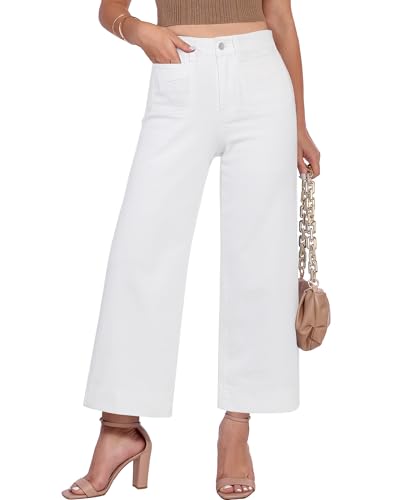 GRAPENT Wide Leg Pants Cropped for Women Work Jeans High
