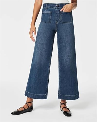 Tummy Control Cropped Wide Leg Jeans, Lovinpro Trendy High Waisted Wide Leg Jeans for Women with Patch (#Blue(Petite), L)3