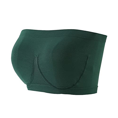 Women Stretch Strapless Bra - Summer Bandeau Crop Tube Top Bra,Seamless Plus Size Removable Padded (Dark Green,S) #TOP10