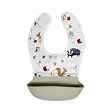 Kushies Silisoft Bib, Waterproof Top with Soft Silicone catch all pocket for Babies and Toddlers (Garden Friends)