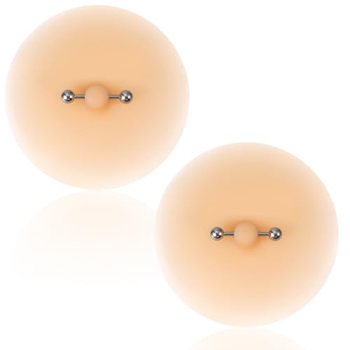 Yuanan 2Pcs Silicone Nipple Cover with Piercing, Reusable Nipple Covers for Women, Sticky Adhesive Waterproof Fake Piercing for Women Off-white