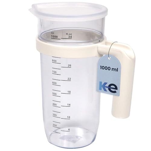 Anakel Home Jarra Medidora de 1L con Tapadera incluída | Medidor de Cocina para Batidora con Medidas Serigrafiadas | 20,5x7,5cm, Asa Extraíble, Plástico Resistente