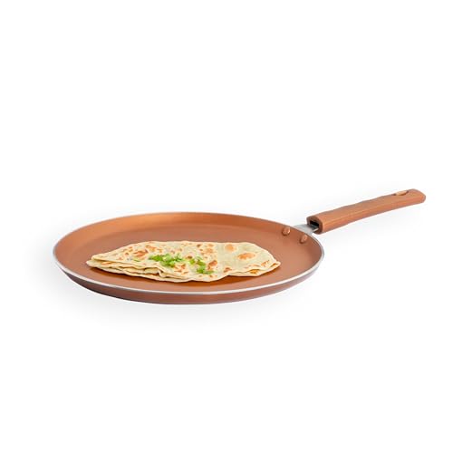 Image of Kreme Sonet Non Stick Dosa Tawa 28cm for Gas Stove & Induction Bottom | Flat Tawa | Roti & Chapati Tawa | Paratha Pan | Uttapam & Pancake Maker | Crepe Pan | Bronze