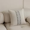 VisionaryHomeDesign Throw Pillow Covers with Insert Included, with Embroidered Detail, 18 x 18 inches, Decorative Throw Pillow for Sofa Couch Bed Ivory Gray Trim, 18" L x 18" W
