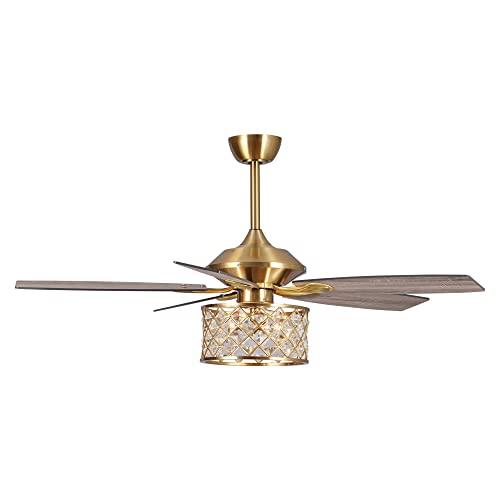Parrot Uncle Ceiling Fans with Lights and Remote 52 Inch Gold Ceiling Fan with Light for Bedroom, Reversible Motor, Timer