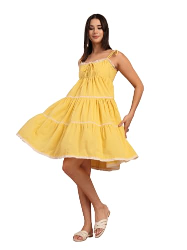 Image of COTLAND Fashions Breathable Cotton Printed A-Line Midi Dress for Women