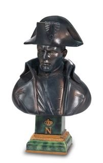 Napoleon Bust Reproduction 12.5 cm Quality Resin Bronze Colour Green Marble Base Glossy Look