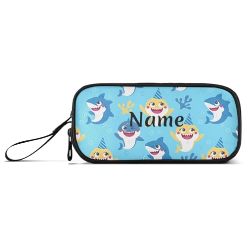 Image of Custom Cute Baby Shark Pencil Case Box Boys Girls Personalized Name Large Pencil Pouch Stationery Pen Bag Organizer for Kids Adults School Office