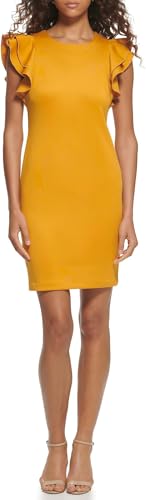 Image of Tommy Hilfiger Women's Sleeveless Ruffle Hem Jewel Neck Crepe Sheath Mini Dress