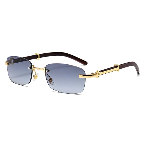 Rimless Sunglasses for Men women Fashion Stylish Trendy Square Oval Retro Gold Lentes Eyewear