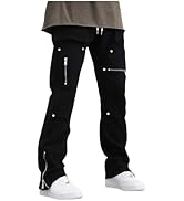 OYOANGLE Men's Drawstring Waist Zipper Hem Pants Y2K Streetwear Studded Hip Hop Pants
