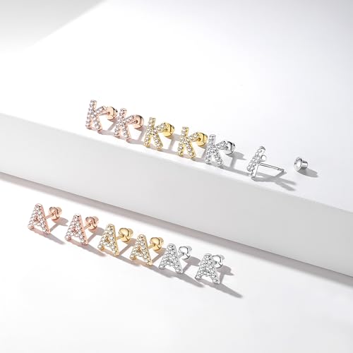 Initial Stud Earrings for girls, Sterling Silver Post Screw Backs Earrings 14K Gold Plated CZ Simulated Diamond Hypoallergenic Alphabet Letter Initial Earrings for Women Girls Jewelry Gifts3
