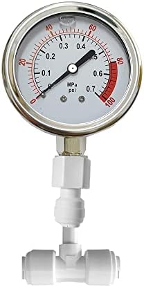 Water Pressure Gauge Oil Filled Vibration Proof Stainless-Steel 2-1/2" Dial Size Dual-Scale with 1/4" NPT Bottom Mount and 1/4" RO Fittings for RO System (0-0.7kg(MPa)/0-100psi)