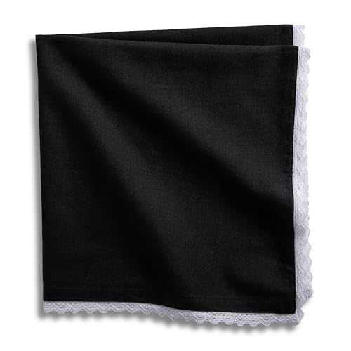 Image of FINGERCRAFT Cloth Napkins Set of 6, 20x20 Inch Cotton Linen Blend Dinner Napkins Lace Trim, Reusable Washable Table Napkins for Wedding, Farmhouse Dining, Parties & Home Decor (Black)