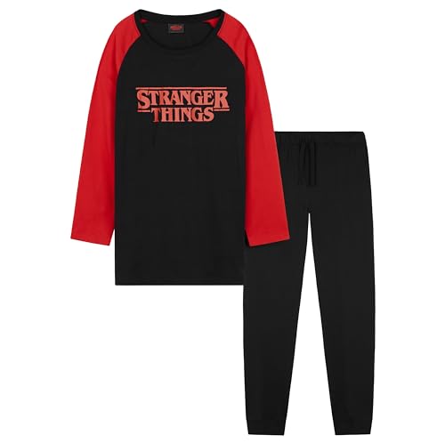 Stranger Things Pijama Mujer Conjunto de 2 Piezas, Pantalón y Camiseta Tallas S-XL, Regalos Mujer Navidad (Negro/Rojo, S)