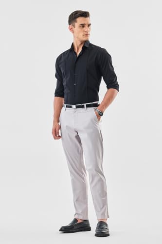 Image of SNITCH Men Chinos | Slim Fit Mid Rise Solid Pattern | Cotton Blend with Medium Stretch & Smooth Texture | Button & Zip Closure for Casual & Street Wear