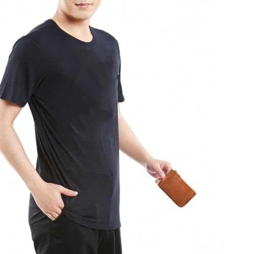 Leather Coin Purse Mini Slim Wallet Small Change Purse Card Holder Coin Purse With Key Chain for Men & Women (Brown)4