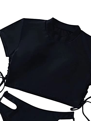 Lilosy Drawstring Bikini Set Srting Swimsuit Short Sleeve Top and Tie Side Bottom 2 Piece4