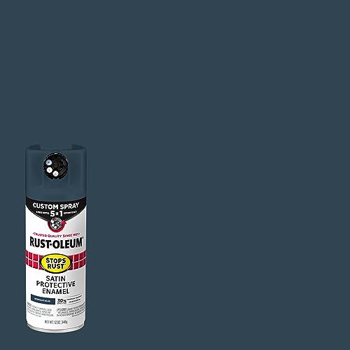 Image of Rust-Oleum Stops Rust Custom 5-in-1 Spray Paint, Satin Midnight Blue | Rust Preventive Protective Enamel, Multi Surface (Metal, Wood and More), Adjustable Dial for Better Control, Fast Dry, 6 Pack