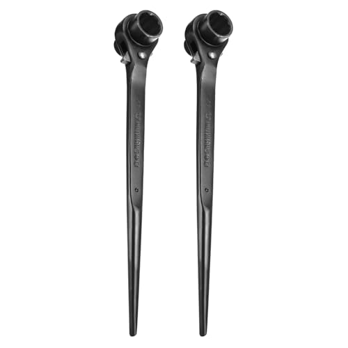 sourcing map 2pcs Scaffolding Podger Ratchet Wrench 17mm x 21mm CR-V 12 Point Double Ended Socket Ratcheting Podger Scaffold Spud Spanner Tool for Auto Repair Mechanical Maintenance, Black