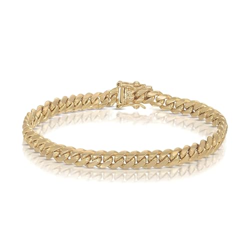 CG&KYGG 6mm Miami Cuban Link Chain 14K Real Gold Plated 316L Stainless Steel Solid Bracelet for Mens Womens(Double Safety Clasp, Christmas or Birthday Gift)
