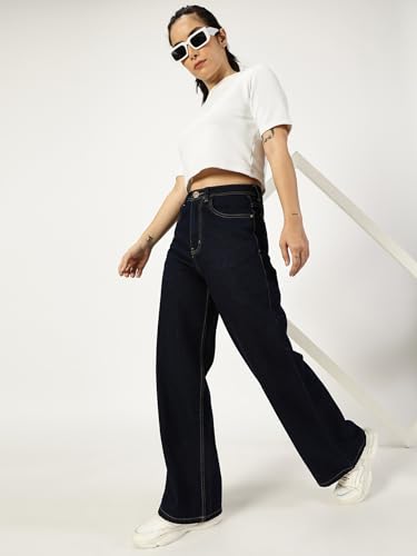 Image of THIRD QUADRANT Women Wide Leg Jeans with high Waist || Black Jeans for Women || Flared Jeans for Women