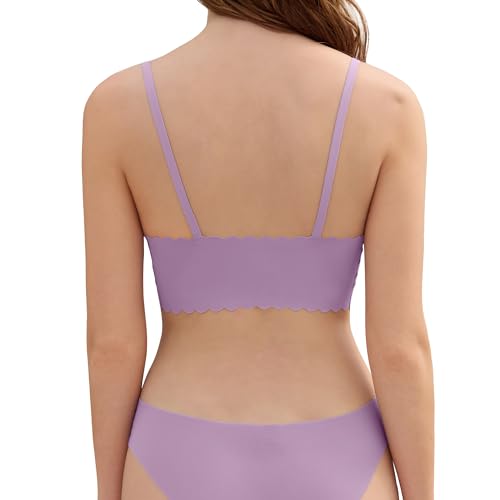 Image of DEANGELMON V Neck Bra Padded Seamless Adjustable Straps Bralettes Everyday Basic Sleeping Bras Multiple Pack