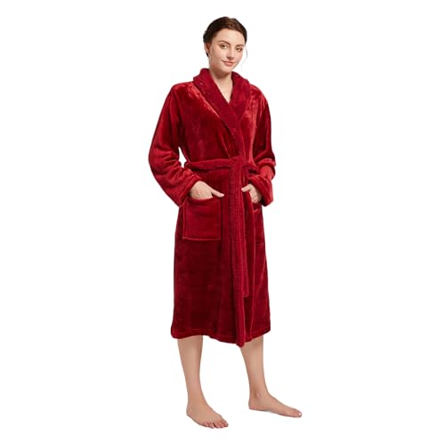 Shawl Collar Robe for Women, Soft Warm Fleece Lightweight Bathrobe for Women2