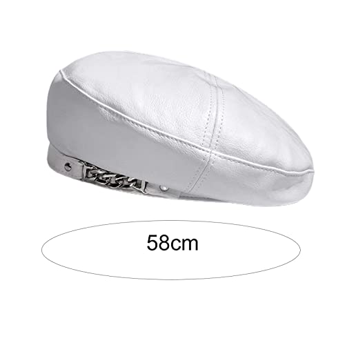 Muyiyi11 Vintage British Ladies Beret Octagonal Hat All-Match Pu Leather Painter Hat White One Size #TOP5