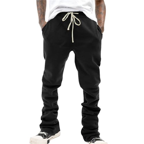Mens Linen Stacked Flared Sweatpants Loose Fit Casual Hip Hop Wide Leg Peasant Pant Outdoor Athletic Bell Bottom Pant