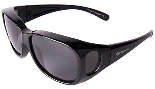 Rapid Eyewear Mens & Womens Large Size Polarized OVER GLASSES SUNGLASSES That Fit Over Prescription Spectacles for Driving, Fishing, Cycling etc. UV400 Protection. Wrap Around. Black