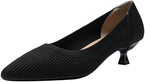 youngshow Women's Pumps Kitten Heels Pointed Toe Knit Slip On Com...