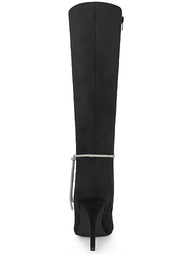 Allegra K Women's Rhinestone Crystal Chain Pointed Toe Stiletto Heels Knee High Boots4