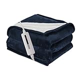 RALYSUN Heated Electric Blanket Throw Size 50'x60' Thickened Flannel and Sherpa Heated Blanket,3 Hours Timer Auto-Off & 5 Heating Levels, Machine Washable, Navy Blue