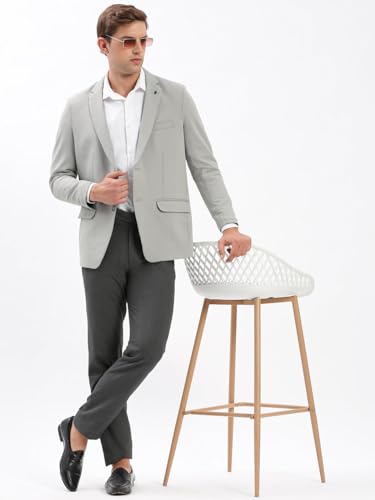 Image of SHOWOFFFF Men Solid Single Breasted Casual Blazer | Notched Lapel Full Sleeves Cotton Blazer for Mens | Slim Fit Regular Length Blazer for Men's