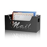 Black Acrylic Mail Letter Holder Box - wishacc Vertical Bill & Envelope Sorter Basket for Countertop