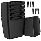 WBKATN 6 Pack Black Plastic Hanging Cup Holders, Rolling Cart Accessories with 6 Cup Holder and 6 Hook, Utility Cart Accessories for Baby Diaper, Hanging Storage Basket for Makeup Cart Organizer