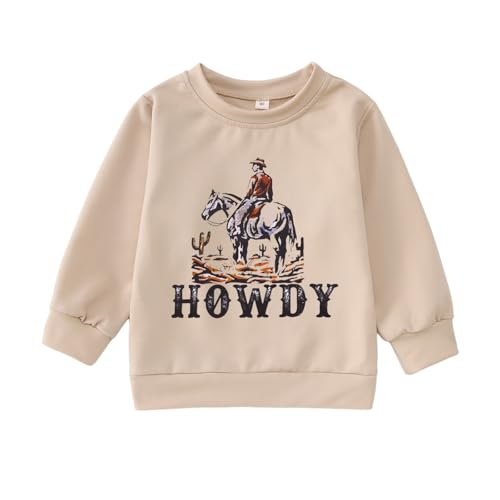 Image of Toddler Boy Howdy Sweatshirt Cowboy Western Graphic Long Sleeve T-Shirt Kids Vintage Rodeo Lightweight Pullover Tops