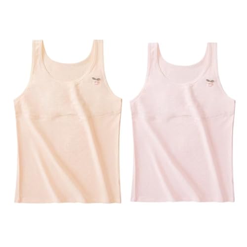 Girls Tank Top Stretch Sleeveless Undershirts Camisole with Bralette Bra for 7-12 Years