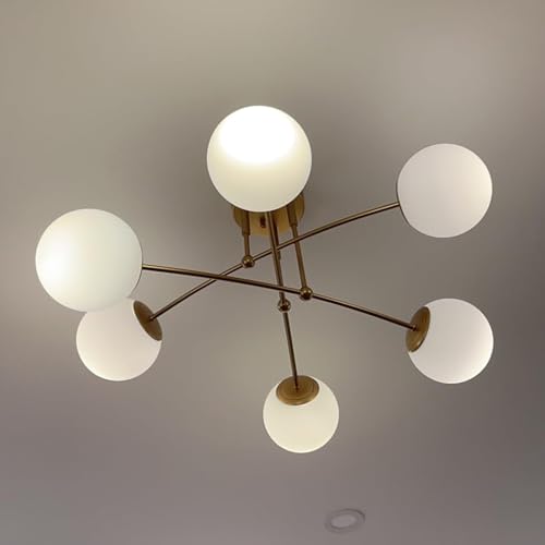 CLAXY Mid Century Gold Ceiling Light Semi Flush Mount Opal Globe Chandelier by CLAXY - Used condition - Image 6