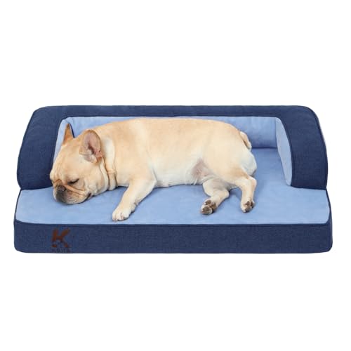 KSIIA Cuccia Cane Interno Taglia Media, Cuscino Cane Sfoderabile e Lavabile, Ortopedica e Impermeabile con Base Antiscivolo, Con Cuscino a Forma di U, Blu, 88x55x15cm
