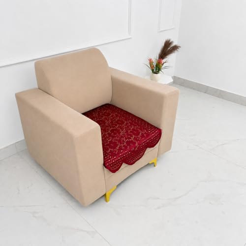 Image of Homerz Premium 'Surya Series' Sofa Cover | Stylish Sofa Protector | Net Fabric | Anti-Stain & Washable Slip Cover Exact Size Antislip (Flower Valley Maroon, 1 Seater, Only Seat Cover)