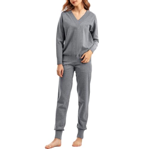 DUWEIKE Women's 2 Piece Trendy Sweater Outfits Lounge Sets Cozy