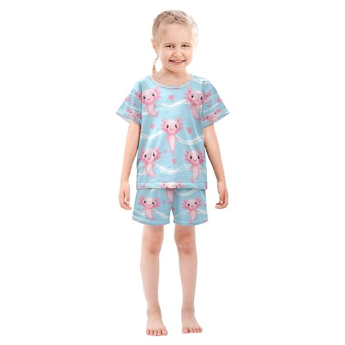 Pajama Sets Short Sleeve Cute Pink Axolotl Pattern Prints Soft Cotton Summer Sleepwear 2 Piece PJS Size 5-14T4