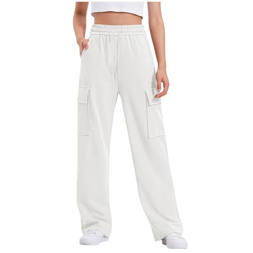 nhApmj Teen Girls Casual Cargo Pants Solid Color Elastic Waist Drawstring Pants 2025 Kids Fashion Preppy Wide Leg Pant Loose