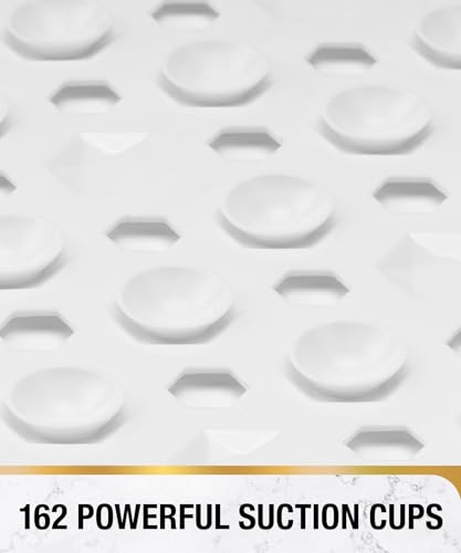 Image of HITSLAM Shower Mat Anti Slip, Square Bath Mat for Tub Non Slip with Suction Cups and Drain Holes, 21x21 Inch Bathroom Shower Stall Floor Mat, Machine Washable, Soft on Feet, White